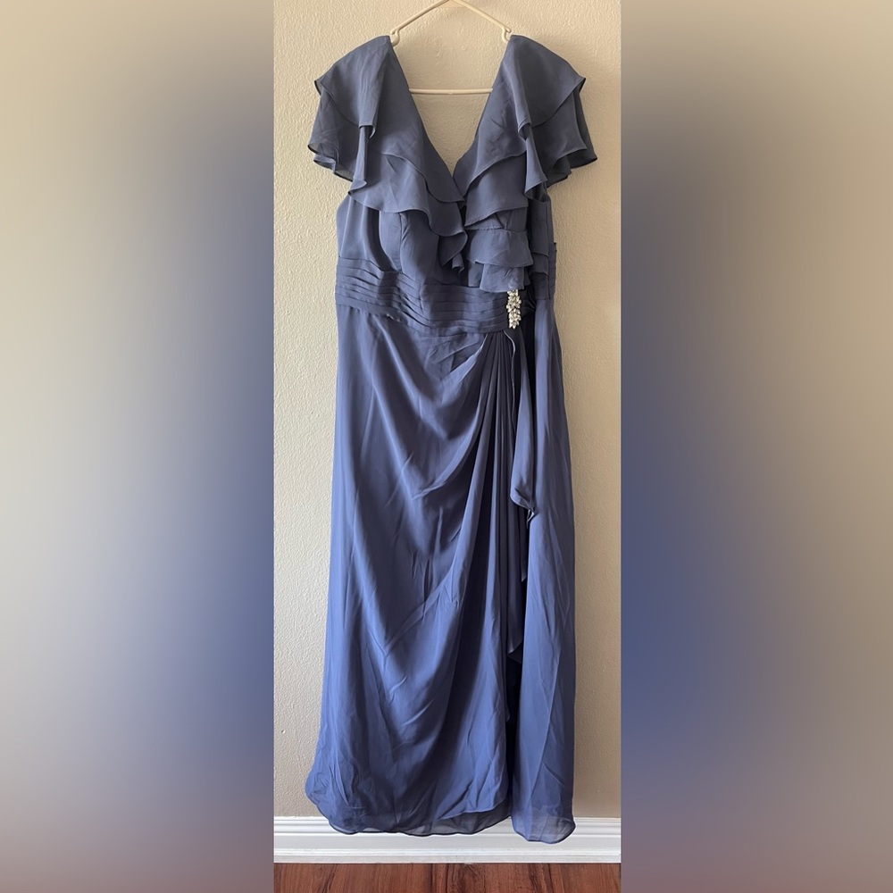 Elegant Blue Mother of the Bride dress with Rhinestone Detail